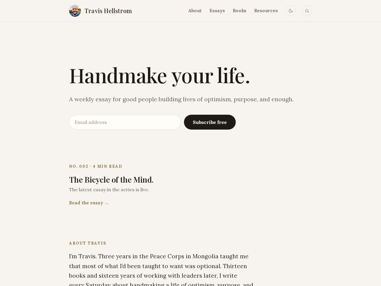The homepage featuring Essay No. 002